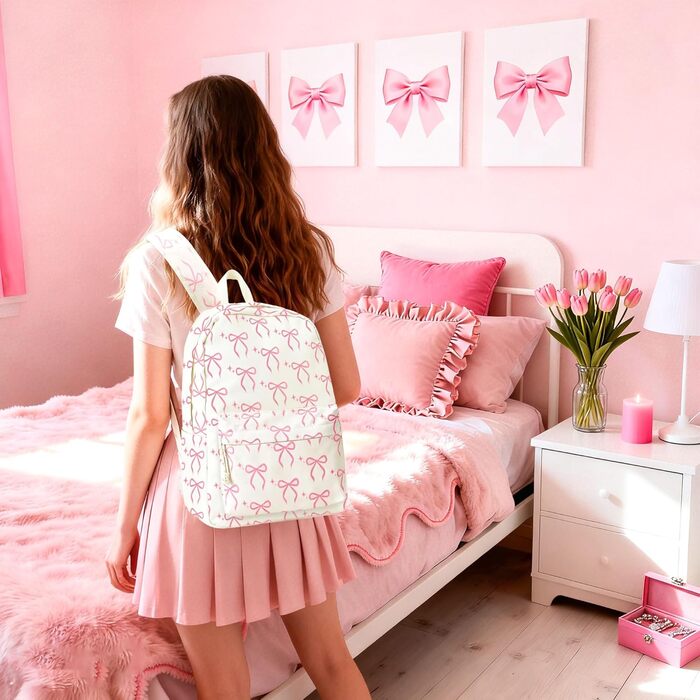 Жіночий рюкзак для ноутбука, шкільний рюкзак, легкий та стильний (рожевий)