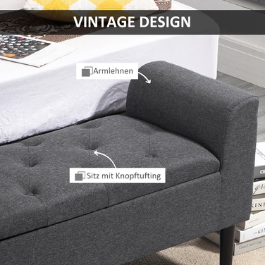 HOMCOM Storage Bench with Cushion, Ottoman, Storage Stool, Chest Seat, Load Capacity up to 130 kg, Linen-Touch Dark Grey, 116 x 44 x 58 cm for Entryway & Living Room