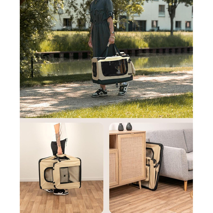 Транспортна переноска для собак та котів Lionto, 50x34x36 см, складана, з ручками та ковдрою, до 10 кг