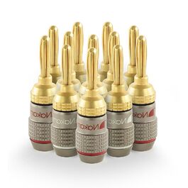 Бананові роз'єми Nakamichi FanLock Excel-Serie, 24K позолочені конектори для акустичних кабелів 10-18 AWG, 4 мм, для Hi-Fi стерео та домашнього кінотеатру (12 шт/6 пар)
