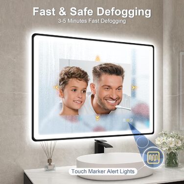 Дзеркало для ванної кімнати зі світлодіодним підсвічуванням STARLEAD 80x60 см, Bluetooth, протитуманне, регульоване, 3 кольори світла, HD скло, IP44, горизонтальне/вертикальне