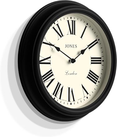 JONES CLOCKS® Venetian Wall Clock | Classic Round | 30cm | Green | Roman Numerals | Traditional design ideal for kitchen, living room or bedroom (Black / Roman Numerals)