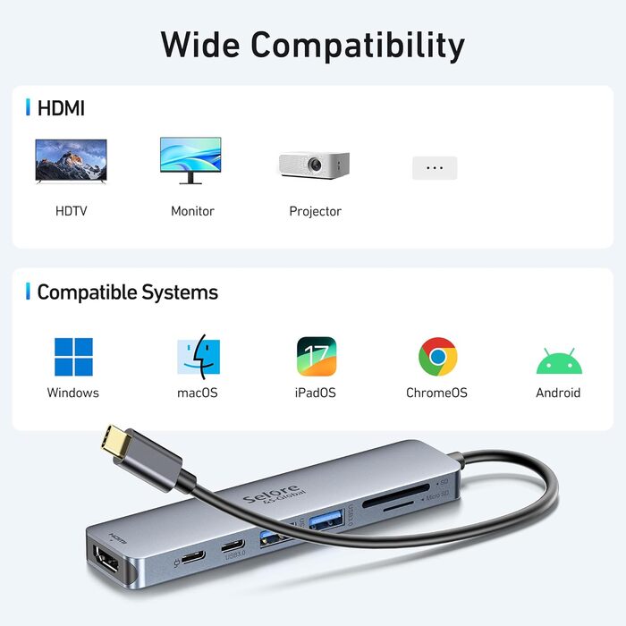 Док-станція для 2 моніторів, USB-C хаб 8 в 1: адаптер DisplayPort, HDMI, VGA, PD 100W, USB 2.0, для ноутбуків Dell, Thinkpad, Huawei