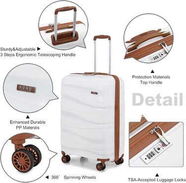 Чемодан-валіза KONO 55см: легкий, з TSA замком та 4 колесами (чорний)