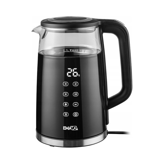 Електричний чайник Emavo з регулюванням температури, 2200 Вт, 1,7 л, чорний