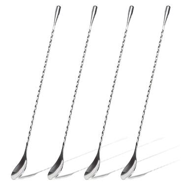 Набір з 4 коктейльних ложок Barlöffel з нержавіючої сталі 304, 30 см, сріблястого кольору, для барменів та дому