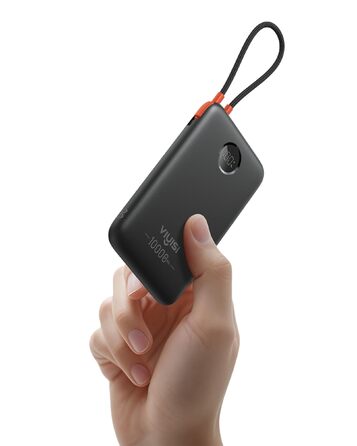 Повербанк VIYISI 10000mAh ультратонкий із вбудованим кабелем USB-C, чорний