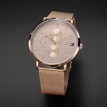 Годинник Tommy Hilfiger для жінок: кварцовий, з трьома додатковими циферблатами, водостійкий (3ATM), з ремінком з шкіри або нержавіючої сталі (ланцюжок або сітка), рожеве золото