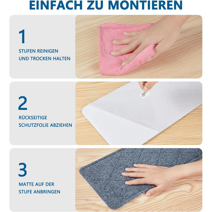 Килимок на сходинки, антиковзаючі, 20x76 см (15 шт), килимки на сходи, багаторазовий клей для чистих поверхонь, захист сходів для дітей, сірий