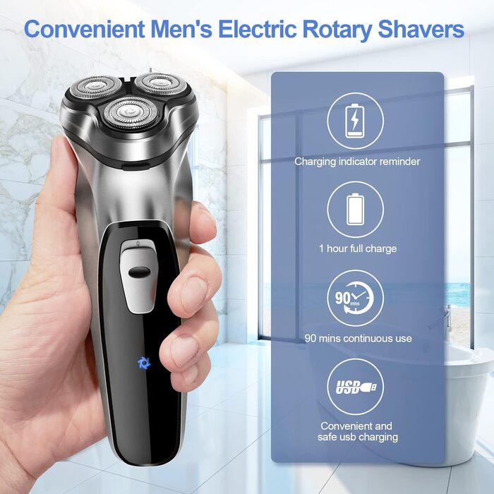 Електричний гоління для чоловіків NWOUIIAY з прецизійним тримером та 3D-ротаційним голівкою. Сухий електричний гоління з LED-індикатором та 90 хвилин автономної роботи