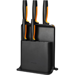 Набір ножів Fiskars Functional Form: блок з 5 ножами (овочевий, для томатів, Santoku, кухонний, для хліба), пластик, чорний