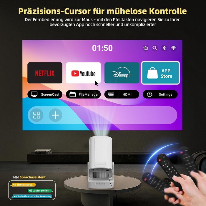 Beautiebeam Beamer: Міні проєктор Full HD 1080P/4K з автотрапецеїдною корекцією, Android 11, Bluetooth 5.0, WiFi 2.4/5G, 180° обертання для дому та на вулицю