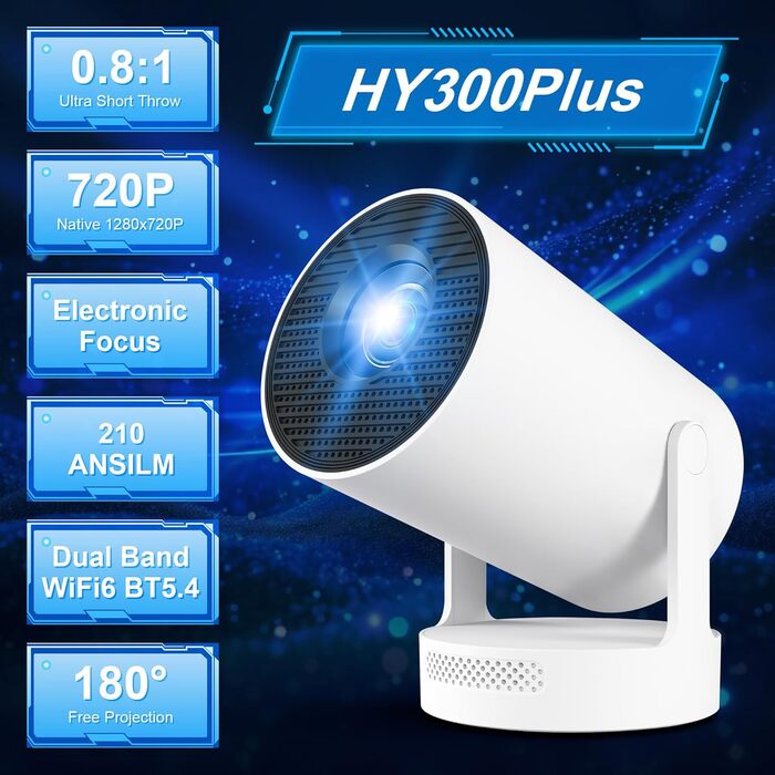 Портативний проєктор 4K з Wi-Fi 6/BT5.0, 170 ANSI люмен, Android 11 (HY300Plus)
