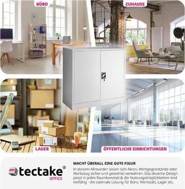 Металевий офісний шафа tectake із замком, 3 полиці, 90x40x90 см, сірий