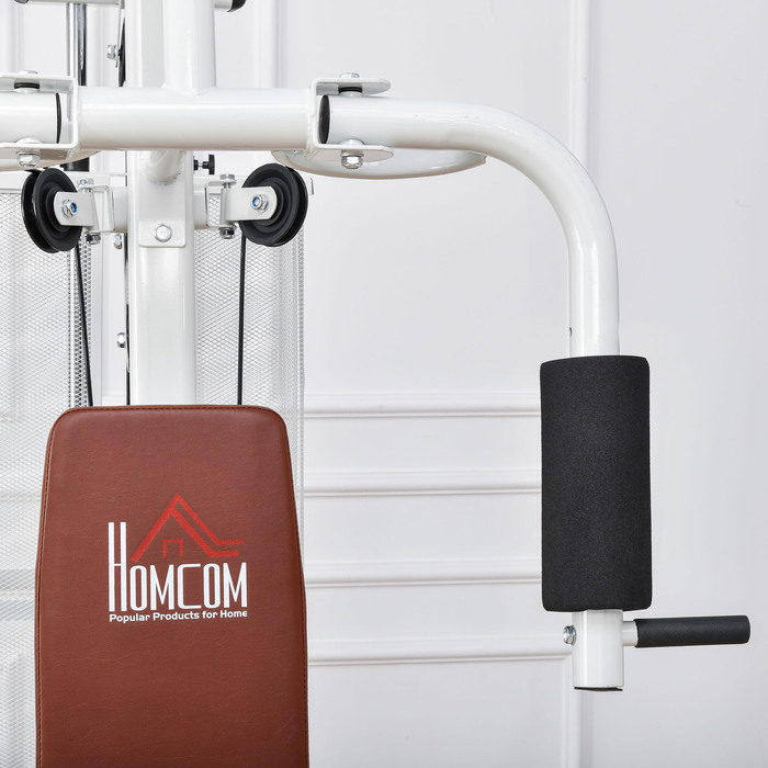 HOMCOM Home Fitness Station, total weight 45kg, with press arm, leg developer, rolling pads, PU leather, 150 x 110 x 210 cm, White | Aosom