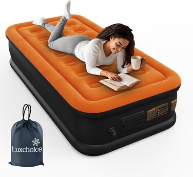Надувне ліжко самонадувна, 1 місце, з електричним насосом, преміум якість, для кемпінгу та дому, темно-помаранчевий колір
