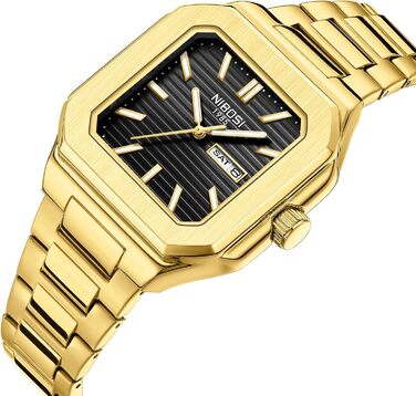 Годинник чоловічий NIBOSI: кварцовий годинник з нержавіючої сталі, мілітарі, квадратний, водонепроникний, бізнес-стиль, класичний, для чоловіків (золотий/чорний)