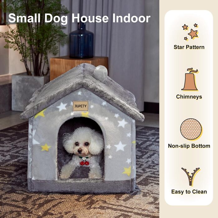 Будка для собак маленьких порід зі зірковим малюнком, L, сіра - зручна та стильна кімната для вашого улюбленця