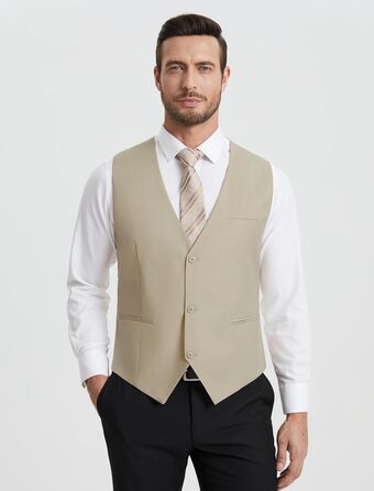 Костюмний жилет чоловічий HISDERN: елегантний, slim fit, для весілля та офіційних заходів, 3 ґудзики, кишені, S-4XL, бежевий XL