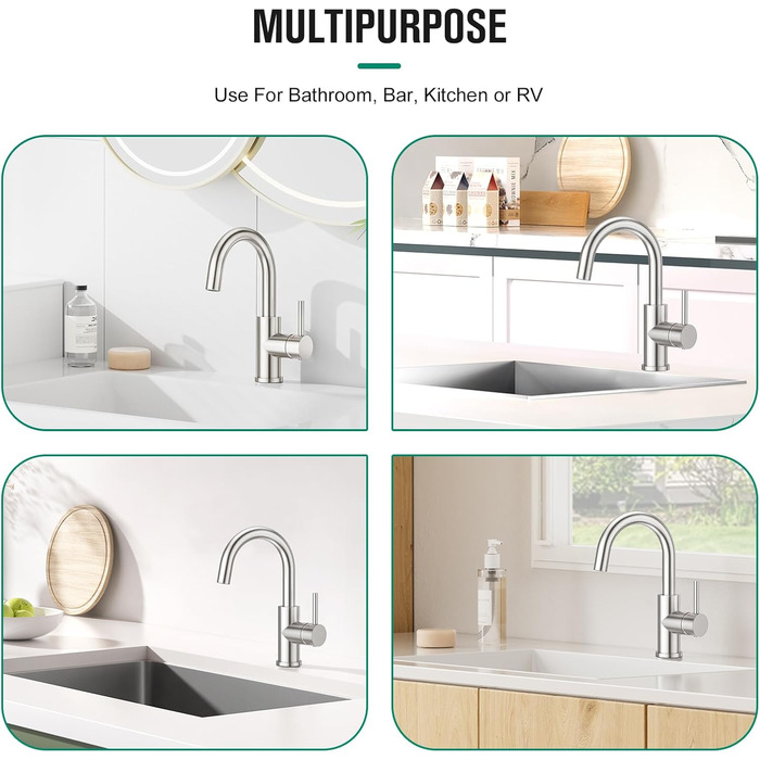 Кран кухонний CREA, 360° поворотний, нержавіюча сталь, для маленької кухні