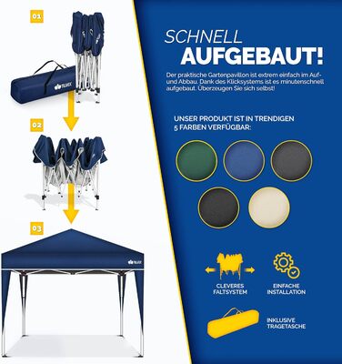 3x3m Waterproof Gazebo | Pop-Up Folding Gazebo with Adjustable Height | Garden Tent with UV Protection 50+ | Party Tent with Bag for Garden (Blue)