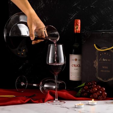 Wine Decanter Set, Wine Aerator, 100% Mouth-Blown Lead-Free Crystal Glass with Cleaning Pearls, Wine Decanter and Wine Decanting Set, Wine Gift with Luxury Packaging, Wine Accessories (1200ML)