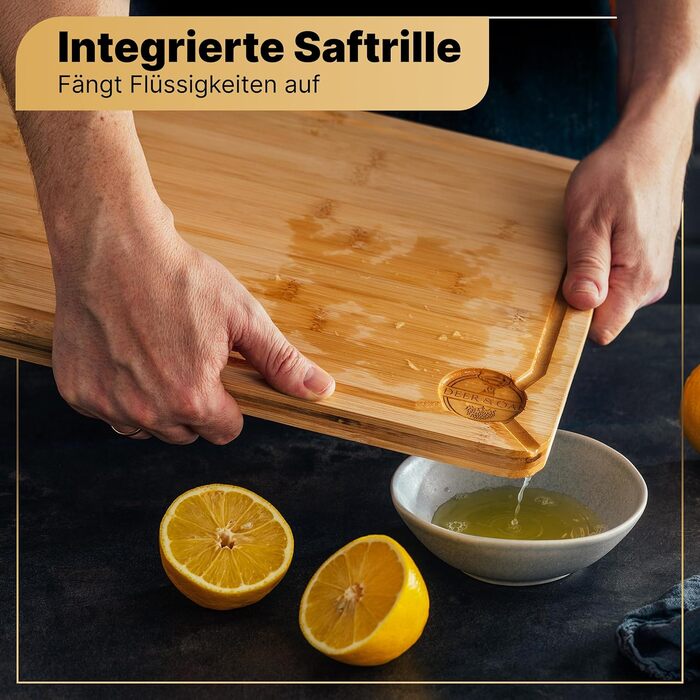 Роздільна дошка Deer & Oak з бамбука – XL (38x25x2 см), олійна, водонепроникна, для м'яса, овочів та хліба