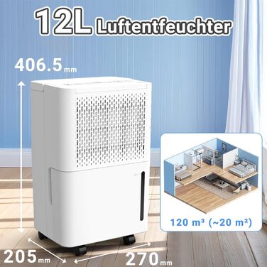 Зволожувач повітря Pasapair 12L - автоматичний осушувач для дому до 120 м³ з таймером, 3 режими, цифровий дисплей, шланг, захист від вологи та плісняви