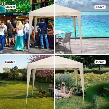 2.5x2.5m Folding Patio Canopy, Water-Resistant, Steel and Polyester (Beige)