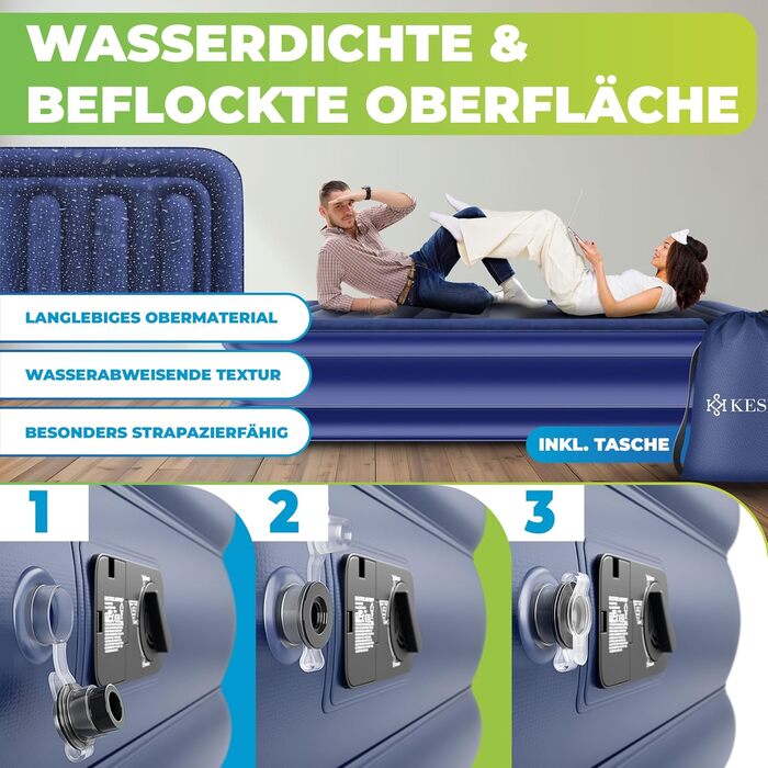 Надувна матрац KESSER® з електричним насосом, самонадувна, для гостей, кемпінгу та дому, 203 x 95 x 51 см, блакитна