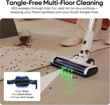 Акумуляторний пилосос ElecKeys 48000Pa/580W з LED дисплеєм, білий. Підходить для твердих поверхонь, килимів та видалення шерсті тварин. 7-шарова фільтрація, антизаплутана щітка, 65 хвилин роботи.