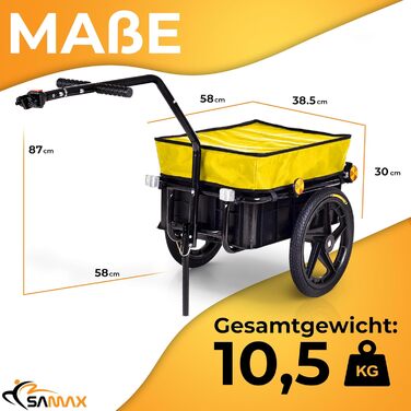 Причіп для велосипеда SAMAX 70 літрів / 60 кг, вантажний, з кріпленням, чорний, з пластиковою платформою