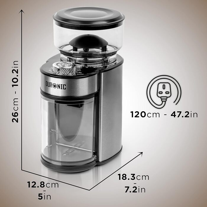 Електрична кавомолка Duronic BG200: 200W, 200г зерен, регулювання помелу, для френч-пресу