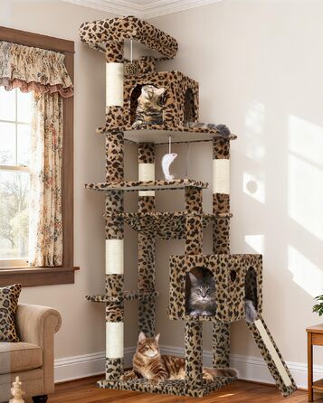 Драбина-будинок для котів Globlazer Kaktus (178 см) з гамаком, платформами, сходами з сизалю, для 2-4 котів, зелений (F70 Pro, XXL, леопардовий)