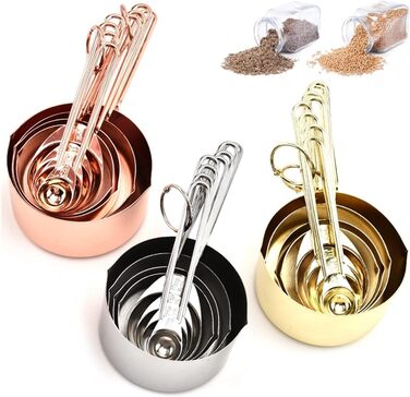 8-Piece Measuring Spoon Set, Rose Gold, Measuring Cup, Kitchen Accessories, Baking, Tea, Coffee Spoons, Measuring Tools (Color: Gold) (Silver)