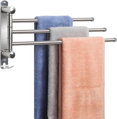 Тримач для рушників настінний поворотний 180° з нержавіючої сталі з 4-ма кріпленнями, для ванної, кухні та гардеробу, сріблястий