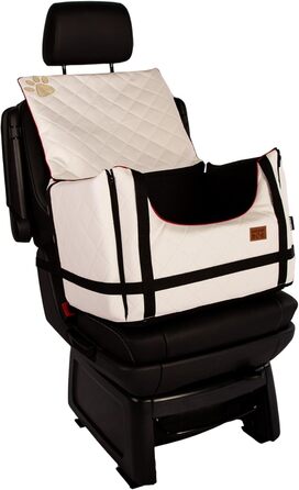 Автомобільний лежак для собак Golden Dog з підсумком та ременем безпеки - 52x44x33 см, шкіра, білий