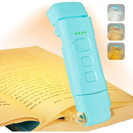 LED лампа для читання з кліпсою, акумуляторна, 3 режими температури кольору, USB, гнучка 360°, для читання в ліжку, для книголюбів та дітей (Блакитна)