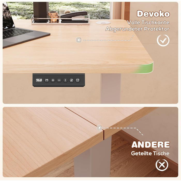 Devoko Electric Standing Desk with Memory - 160x60cm Beige