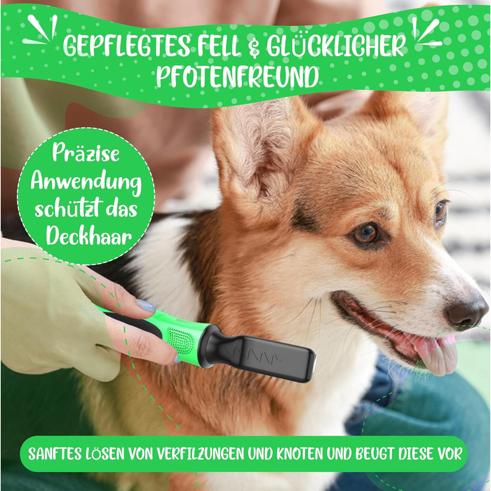 Інструмент для розплутування шерсті Profi Entfilzungsmesser 2.0 для собак та котів - видаляє ковтуни та вузли, підходить для короткої та довгої шерсті, для тварин будь-якого розміру. Округлена клинка + Е-book по догляду за шерстю, 10 клинків