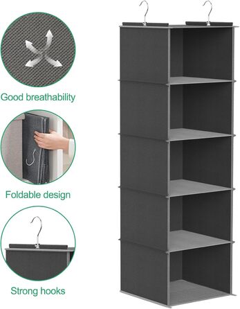 Настінна вішалка-органайзер з 5 відділеннями, складана, економна, для спальні, з 2 бічними кишенями