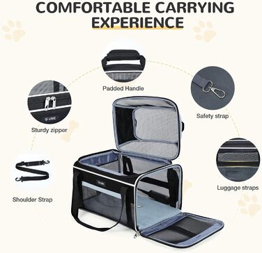 Транспортна сумка для собак та котів, розширювана, до 6 кг, чорна, M