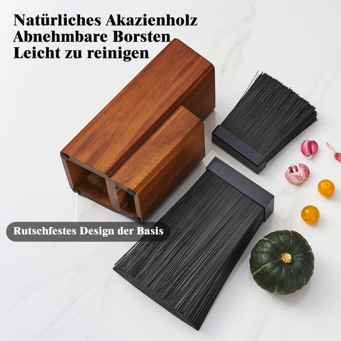 ENOKING Knife Block without Knives, Acacia Wood Knife Block, Knife Holder with Removable Plastic Bristles, Universal Wooden Knife Block for the Kitchen Counter