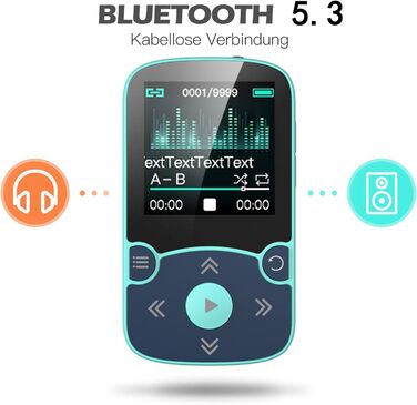 MP3 плеєр AGPTEK Bluetooth 5.0 32GB з кліпсою, 1.5
