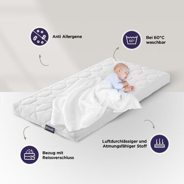 Дитячий матрац Gowoll 70x160 см із холодної піни, 6 см, з антизадушливим каналом для ліжечка, будиночка та дорожнього ліжка (Wave Baby)