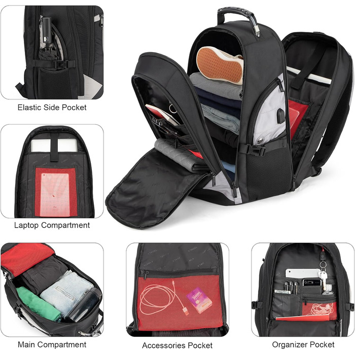 Рюкзак Tzowla для ноутбука 17.3 дюймів, водонепроникний, з USB-зарядкою та TSA-замком (сірий)