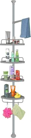 Stardis Telescopic Corner Shelf, Stainless Steel, Rust-Proof with 4 Shelves, Shower Shelf, Telescopic Shelf for Shower, Bathroom, Shower Shelf, Height Adjustable from 120-300 cm, Grey