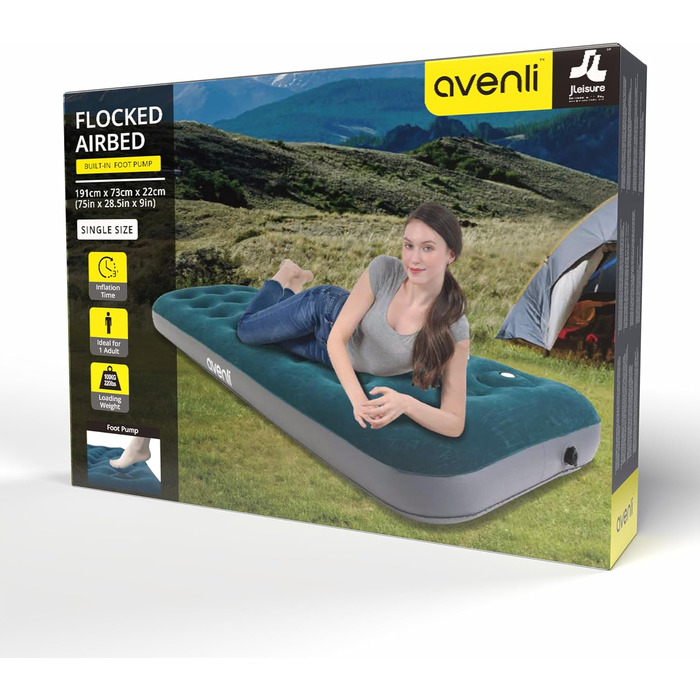 Надувна матрац-ліжко AVENLI для кемпінгу та дому (191x73x22 см) з вбудованим насосом, для 1 особи