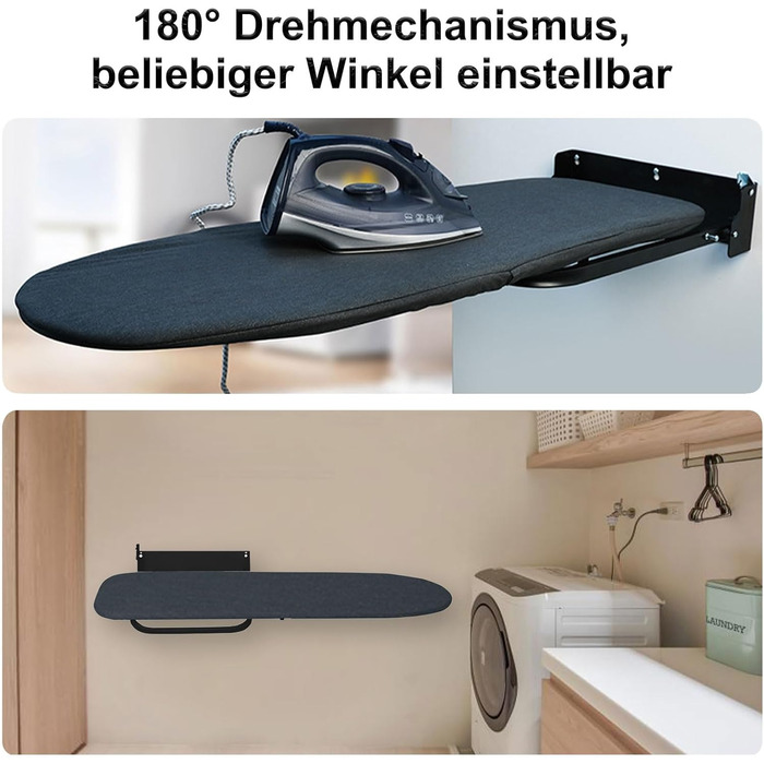 Настінна розкладна дошка для прасування Wandmontierbares Faltbügelbrett, 92 x 31 см, чорна