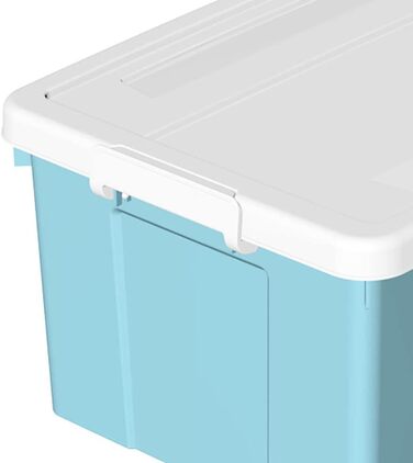 Cetomo 65 l x 6 Plastic Storage Box, Carry Case, Organiser with Robust Lid and Secure Locking Buckles, Stackable, 6 Pieces, Blue with Buckle